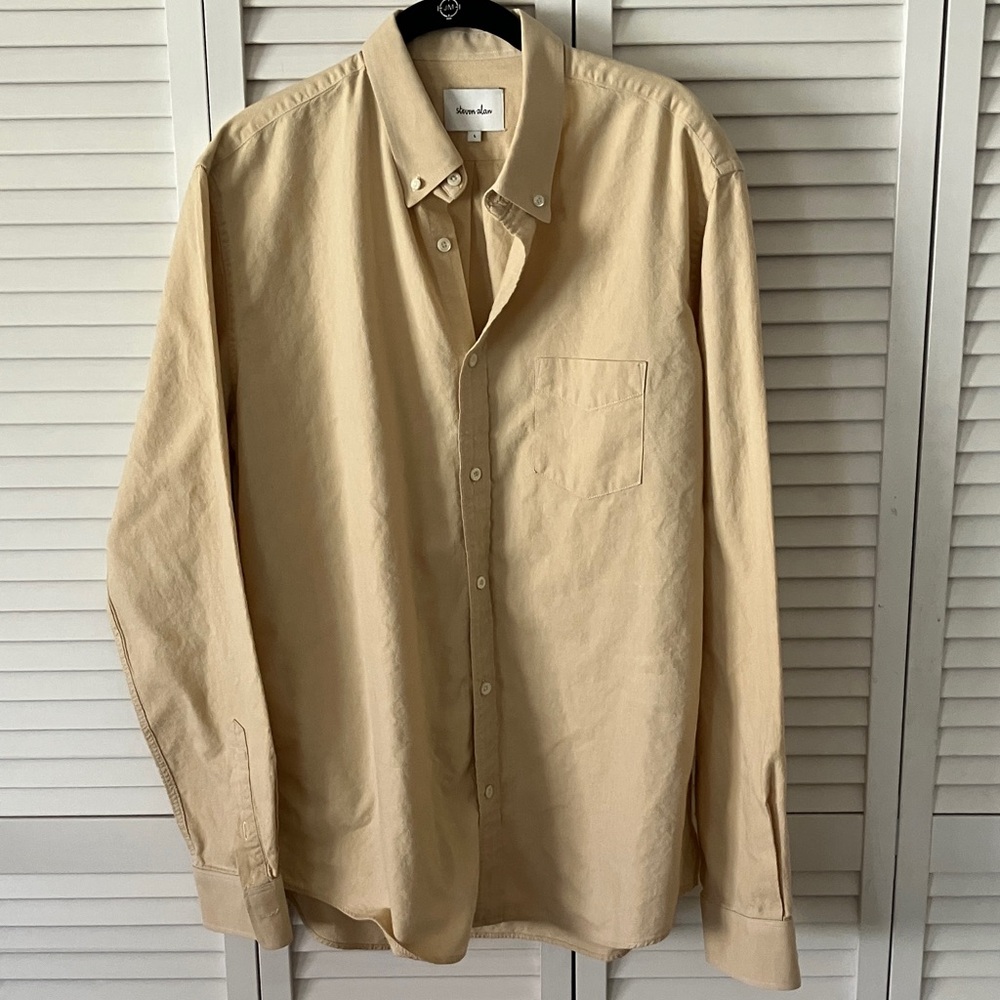 Steven Alan Light Beige Button-Down Shirt Size L GREAT CONDITION COTTON